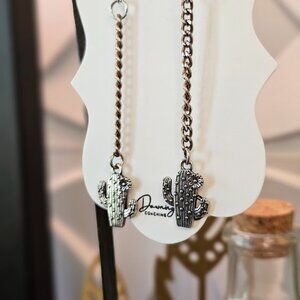 Metal Cactus Flower Dangle Earrings Silver